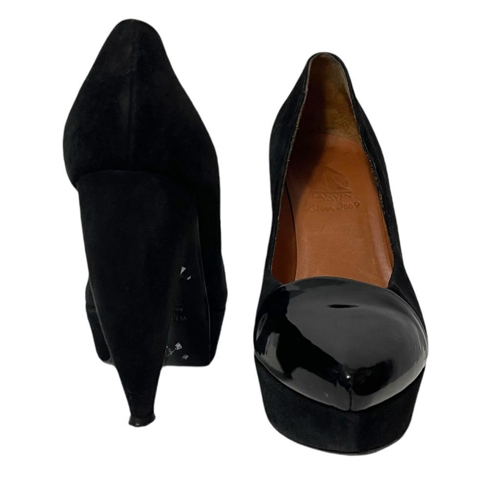 LANVIN Suede Patent Leather Platform Heel Pumps 37 - Picture 3 of 13